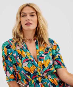 Robe de plage courte en viscose à encolure V et découpes côtés femme vue3 - GEMO 4G FEMME - GEMO