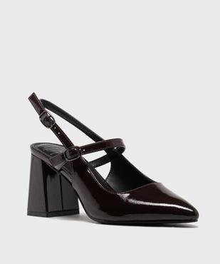Escarpins sling-back vernis à bout pointu et talon large femme - Follow Me vue2 - FOLLOW ME - GEMO