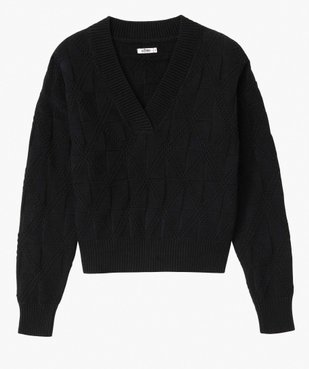 Pull femme court à col V en maille fantaisie vue4 - GEMO(FEMME PAP) - GEMO