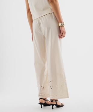 Pantalon large en coton avec bas de jambe brodés et ajourés femme vue3 - GEMO(FEMME PAP) - GEMO