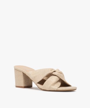 Mules femme à talon carré et brides drapées en toile vue2 - GEMO(URBAIN) - GEMO