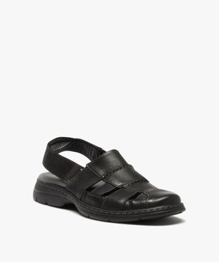 Sandales homme confort dessus cuir uni à bride élastiquée vue2 - GEMO (CONFORT) - GEMO