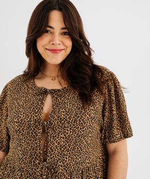 Blouse fluide en maille gaufrée à motif léopard femme grande taille vue2 - GEMO 4G GT - GEMO