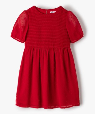 Robe fille courte à smocks et voile plumetis vue1 - GEMO (ENFANT) - GEMO