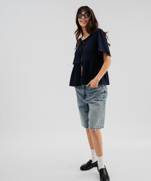 Tee-shirt manches courtes à basque et liens à nouer femme vue4 - GEMO 4G FEMME - GEMO