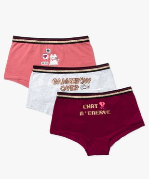 Boxers fille à motifs pailletés en coton bio (lot de 3) vue1 - GEMO 4G FILLE - GEMO
