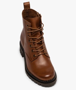 Boots femme dessus cuir uni à lacets et semelle crantée vue5 - GEMO (CASUAL) - GEMO
