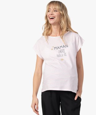 Tee-shirt de grossesse rayé avec message compatible allaitement vue1 - GEMO 4G MATERN - GEMO