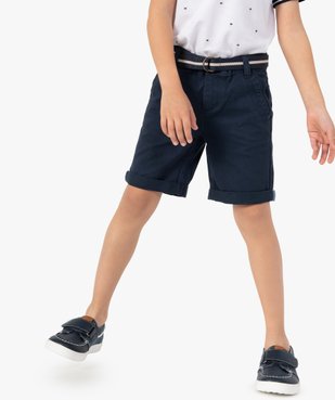 Bermuda garçon en twill avec ceinture rayée vue1 - GEMO (ENFANT) - GEMO