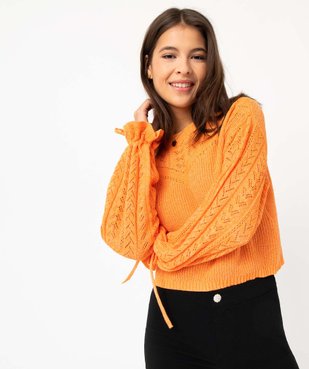 Pull femme coupe courte en maille ajourée vue2 - GEMO(FEMME PAP) - GEMO