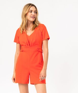 Combishort à manches courtes et col V drapé femme vue2 - GEMO(FEMME PAP) - GEMO