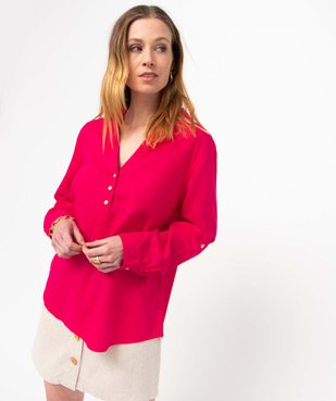 Chemise femme avec col boutonné contenant du lin vue2 - GEMO 4G FEMME - GEMO