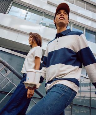 Sweat à rayures avec col chemise homme vue1 - GEMO (HOMME) - GEMO