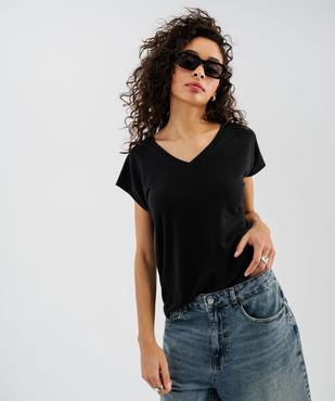 Tee-shirt manches courtes à col V coupe loose en lin femme vue1 - GEMO 4G FEMME - GEMO