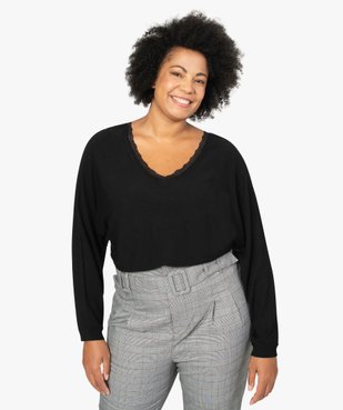 Pull femme grande taille en maille fine avec décolleté V en dentelle vue1 - GEMO (G TAILLE) - GEMO