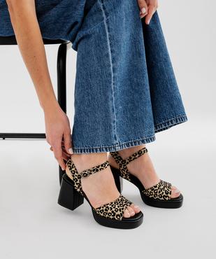 Sandales à talon épais et semelle plateforme imprimé léopard femme  - 5 Miles vue7 - 5 MILES - GEMO