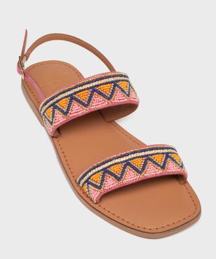 Sandales plates en cuir avec brides décorées de perles femme vue6 - FOLLOW ME - GEMO