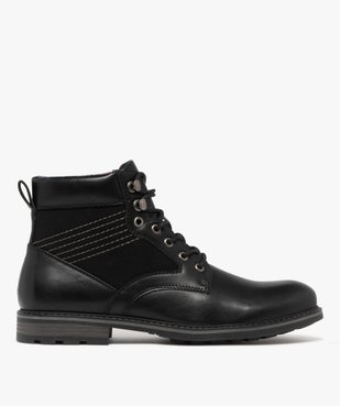 Boots bi-matières fermeture lacets homme  vue1 - URBAN STEPS - GEMO