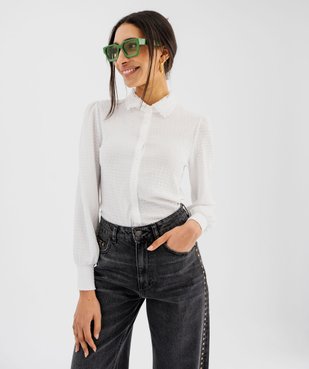 Chemise manches longues en maille stretch froissée à col dentelle femme vue2 - GEMO(FEMME PAP) - GEMO