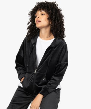 Sweat femme zippé à capuche en velours vue1 - GEMO(FEMME PAP) - GEMO