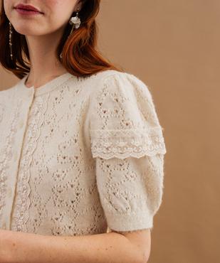 Gilet manches courtes en maille ajourée et dentelle femme vue4 - GEMO(FEMME PAP) - GEMO