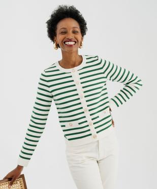 Gilet rayé en maille viscose douce et épaisse femme vue2 - GEMO(FEMME PAP) - GEMO