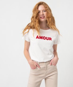 Tee-shirt femme à manches courtes avec message vue2 - GEMO(FEMME PAP) - GEMO