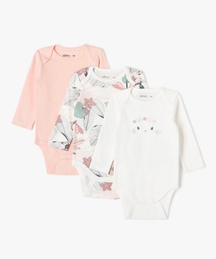 Bodies bébé à manches longues thème fleurs (lot de 3) vue1 - GEMO 4G BEBE - GEMO