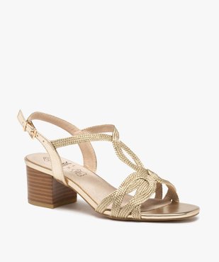 Sandales femme à talon et brides métallisées en cordelette vue2 - GEMO(URBAIN) - GEMO
