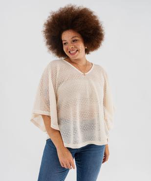 Tee-shirt cape en maille ajourée femme grande taille vue2 - GEMO (G TAILLE) - GEMO