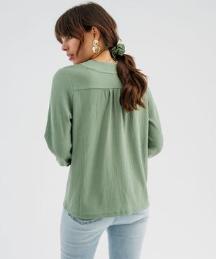Tee-shirt à manches longues et col V en maille texturée femme vue4 - GEMO 4G FEMME - GEMO