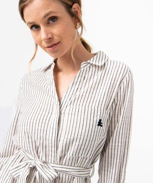 Robe chemise femme à manches longues rayée - LuluCastagnette vue3 - LULUCASTAGNETTE - GEMO
