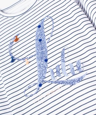 Tee-shirt fille à rayures et petits détails en relief - Lulu Castagnette vue2 - LULUCASTAGNETTE - GEMO