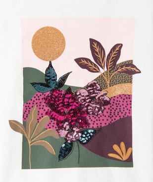 Tee-shirt fille avec motifs fleuris et sequins vue2 - GEMO (ENFANT) - GEMO