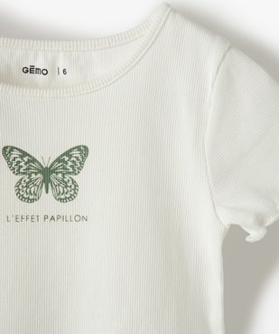 Tee-shirt fille en maille côtelée avec finitions froncées vue2 - GEMO C4G FILLE - GEMO