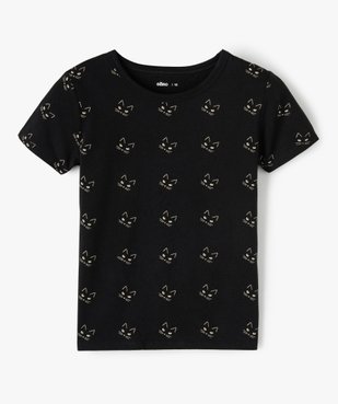 Tee-shirt fille avec motifs têtes de chats phosphorescents vue1 - GEMO (JUNIOR) - GEMO