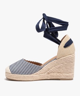 Sandales compensées femme dessus toile à lacets ruban vue3 - SANS MARQUE - GEMO