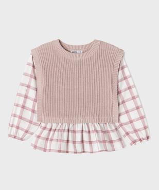 Pull avec manches et volants en coton effet 2 en 1 fille vue2 - GEMO (ENFANT) - GEMO