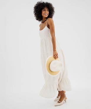 Robe longue à bretelles en gaze de coton rayé femme vue1 - GEMO(FEMME PAP) - GEMO