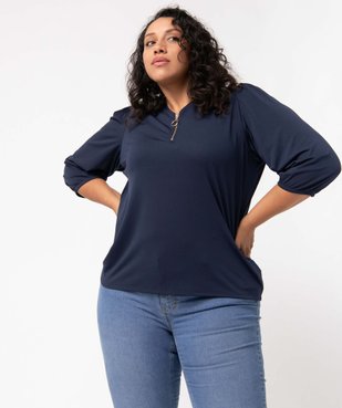 Tee-shirt femme grande taille à manches 3/4 avec col V zippé vue1 - GEMO (G TAILLE) - GEMO