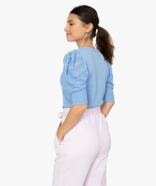 Pull femme à manches courtes en maille ajourée vue3 - GEMO(FEMME PAP) - GEMO
