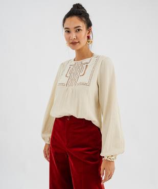 T-shirt manches longues uni avec plastron brodé femme vue2 - GEMO(FEMME PAP) - GEMO