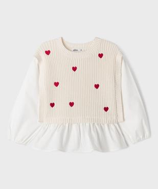 Pull avec manches et volants en coton effet 2 en 1 fille vue1 - GEMO (ENFANT) - GEMO