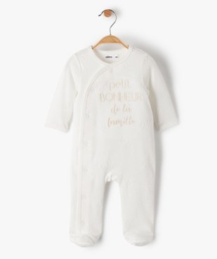 Pyjama bébé en velours avec message ouverture devant vue1 - GEMO(BB COUCHE) - GEMO