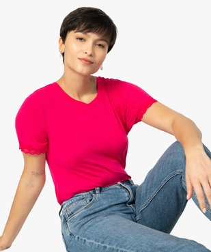 Tee-shirt femme à manches courtes finitions dentelle vue1 - GEMO(FEMME PAP) - GEMO
