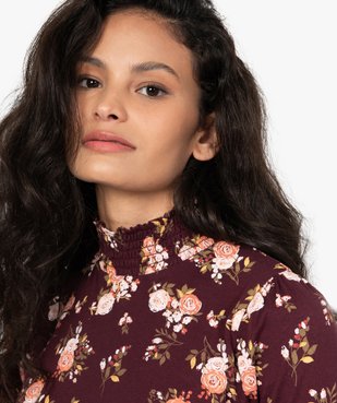Tee-shirt femme col montant à motif fleuri vue1 - GEMO C4G FEMME - GEMO