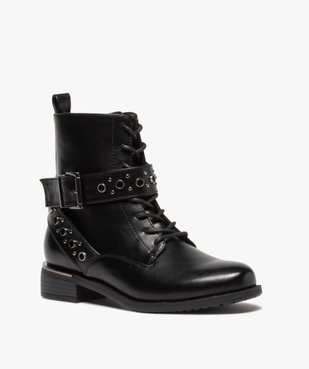 Boots femme à talon plat style godillots à bride fantaisie vue2 - GEMO (CASUAL) - GEMO
