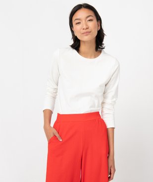 Tee-shirt femme à manches longues en coton extensible vue1 - GEMO(FEMME PAP) - GEMO