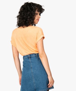 Tee-shirt femme en maille gaufrée avec petit bijou au col vue3 - GEMO(FEMME PAP) - GEMO