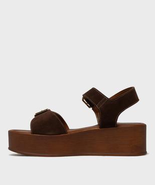 Sandales en cuir suédé à semelle plateforme femme - Tanéo vue3 - TANEO - GEMO